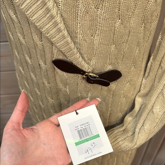 Calvin Klein Cream and Gold Cable Knit Cardigan - Picture 3 of 5